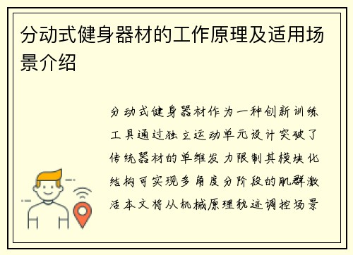 分动式健身器材的工作原理及适用场景介绍
