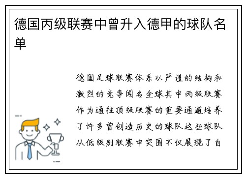 德国丙级联赛中曾升入德甲的球队名单