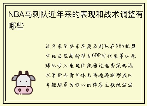 NBA马刺队近年来的表现和战术调整有哪些